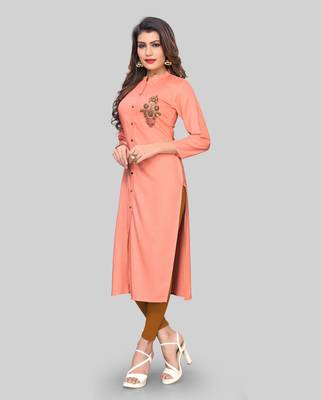 Peach embroidered rayon ethnic-kurtis 3