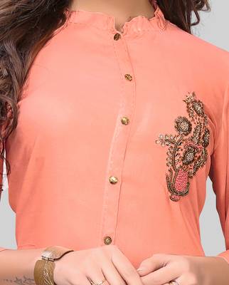 Peach embroidered rayon ethnic-kurtis 4