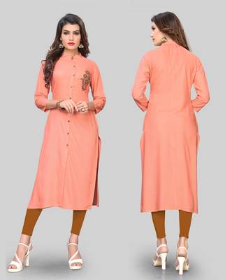 Peach embroidered rayon ethnic-kurtis 5