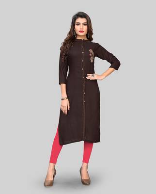 Brown embroidered rayon ethnic-kurtis 1