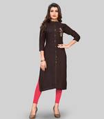 Brown embroidered rayon ethnic-kurtis