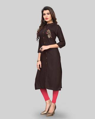 Brown embroidered rayon ethnic-kurtis 3