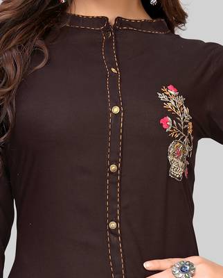 Brown embroidered rayon ethnic-kurtis 4