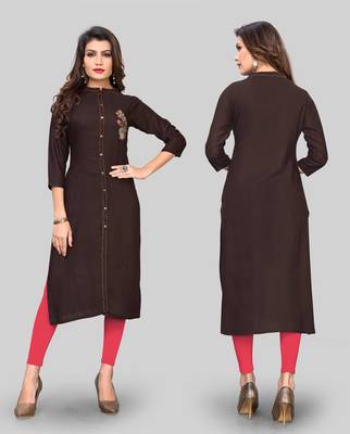 Brown embroidered rayon ethnic-kurtis 5