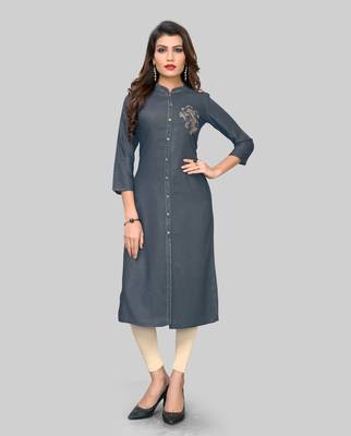 Grey embroidered rayon ethnic-kurtis 1