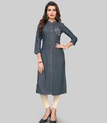 Grey embroidered rayon ethnic-kurtis
