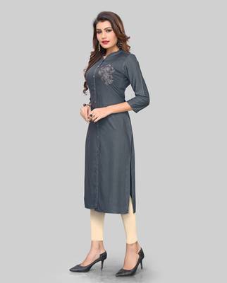 Grey embroidered rayon ethnic-kurtis 3