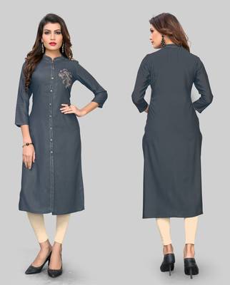 Grey embroidered rayon ethnic-kurtis 5
