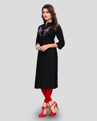 Black embroidered rayon ethnic-kurtis 3