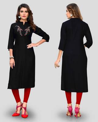 Black embroidered rayon ethnic-kurtis 5