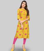 Yellow printed rayon ethnic-kurtis