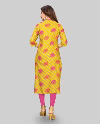 Yellow printed rayon ethnic-kurtis 2