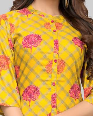 Yellow printed rayon ethnic-kurtis 4