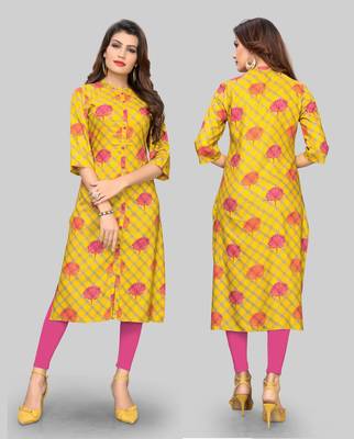 Yellow printed rayon ethnic-kurtis 5