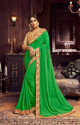 Green embroidered georgette saree with blouse 1
