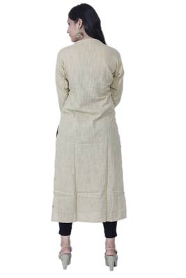 Women's Designer Straight Beige Cotton Kurta with Unique Handwork 3