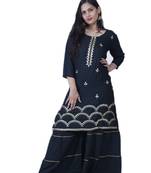 Women's Bottle Green Rayon Embroidered Garrara Set with Zari & Gota work