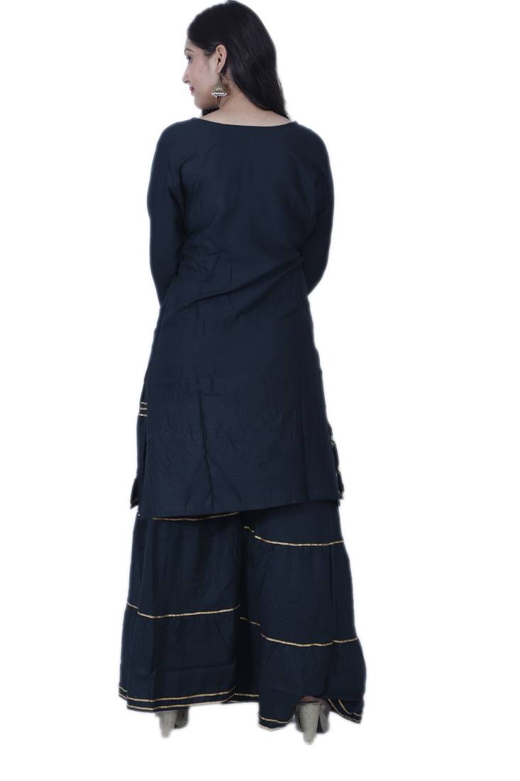 Women's Bottle Green Rayon Embroidered Garrara Set with Zari & Gota work