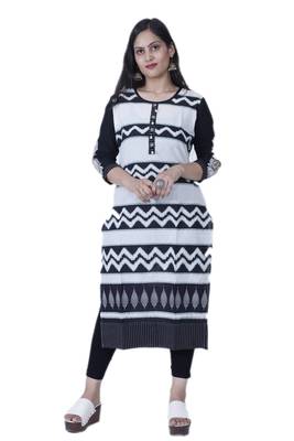 Women's Black & White Straight Contemporary Style Embroidered Cotton Kurta 1