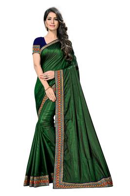 Green embroidered poly silk saree with blouse 1