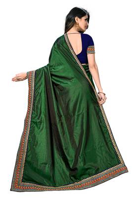 Green embroidered poly silk saree with blouse 2