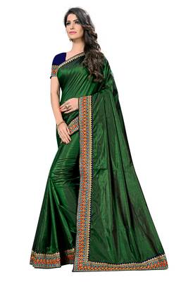 Green embroidered poly silk saree with blouse 3
