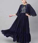 Navy Blue Georgette Embroidered Maxi Dress