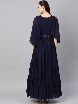 Navy Blue Georgette Embroidered Maxi Dress 4
