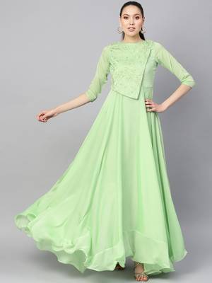 Light Green Silk Blend Embroidered Maxi Dress 1