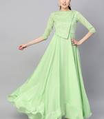 Light Green Silk Blend Embroidered Maxi Dress