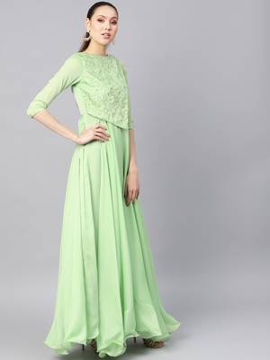 Light Green Silk Blend Embroidered Maxi Dress 3