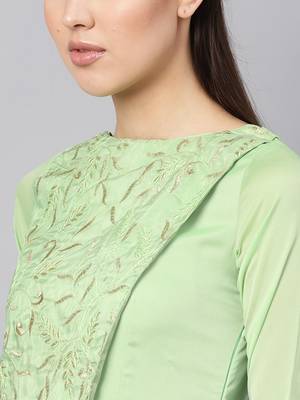 Light Green Silk Blend Embroidered Maxi Dress 5