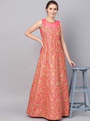 Pink Silk Blend Embroidered Maxi Dress 1