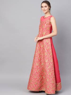 Pink Silk Blend Embroidered Maxi Dress 3