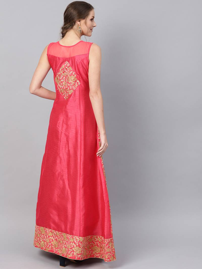 Pink Silk Blend Embroidered Maxi Dress