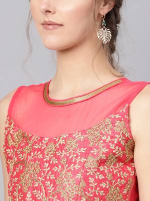 Pink Silk Blend Embroidered Maxi Dress 5