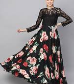 Black Crepe Jacquard Digital Printed Maxi Dress