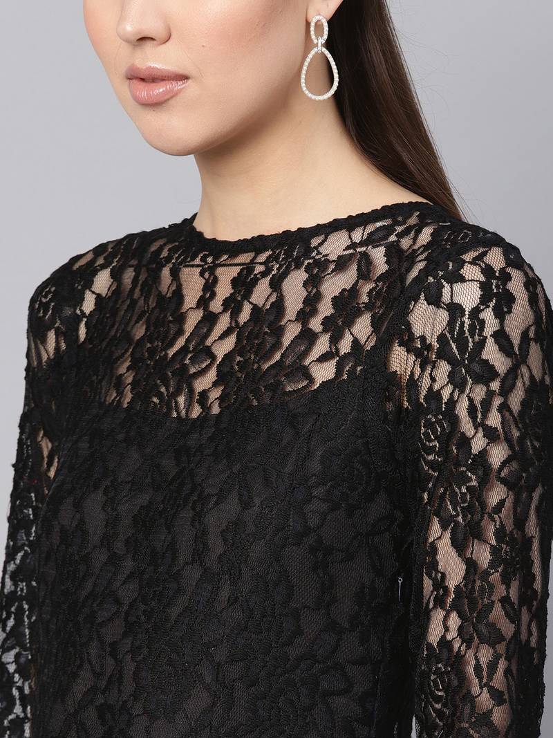 Black Crepe Jacquard Digital Printed Maxi Dress