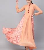 Peach Georgette Digital Printed Maxi Dress