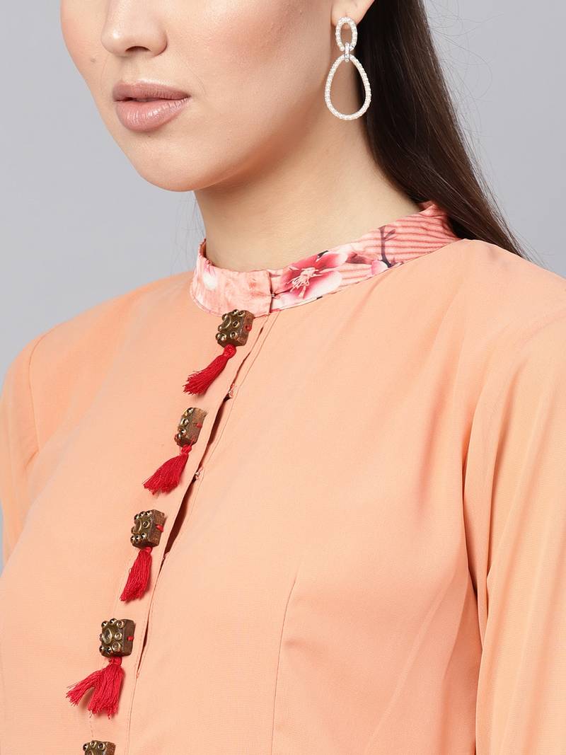 Peach Georgette Digital Printed Maxi Dress