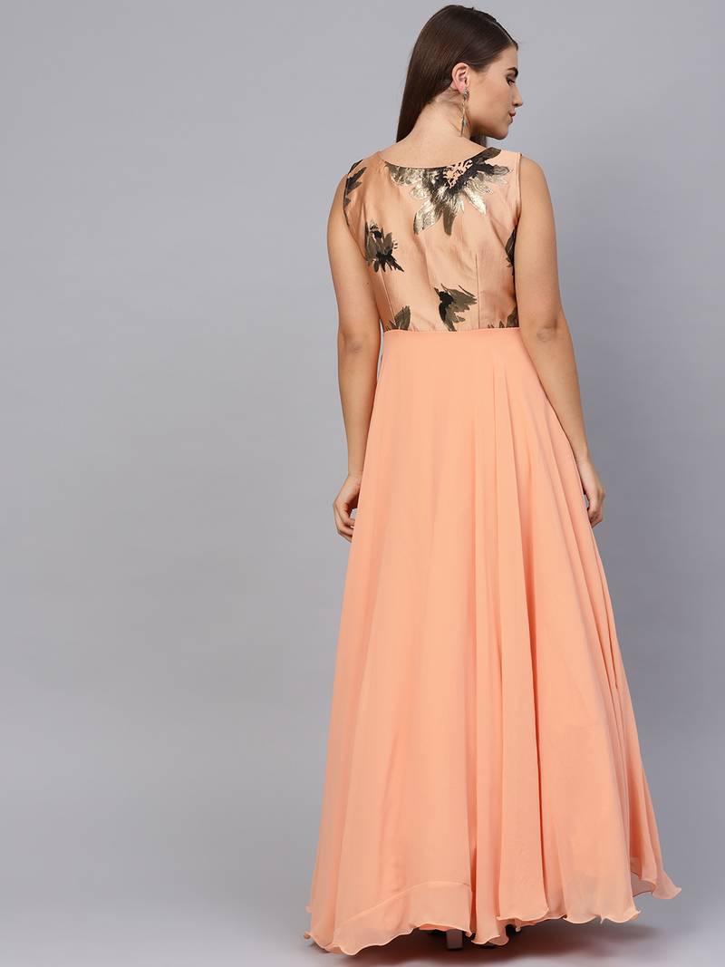 Peach Georgette Woven Maxi Dress
