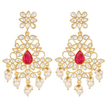 Excellent Designer  Gold Plated Pink Stone Dangle Earring For Women 1