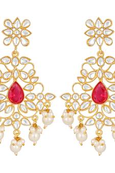 Excellent Designer  Gold Plated Pink Stone Dangle Earring For Women