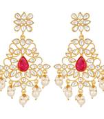 Excellent Designer  Gold Plated Pink Stone Dangle Earring For Women