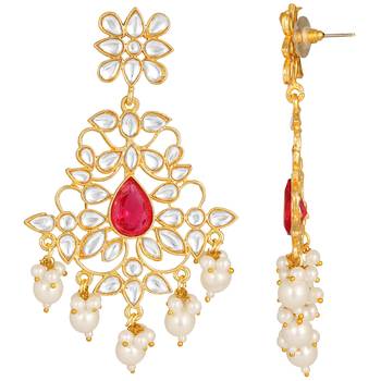 Excellent Designer  Gold Plated Pink Stone Dangle Earring For Women 2