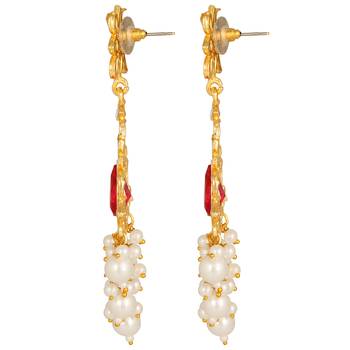 Excellent Designer  Gold Plated Pink Stone Dangle Earring For Women 3