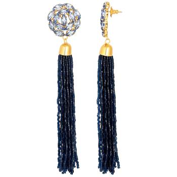 Excellent Designer Gold Plated Crystals Stone Long Dangle Earring For Women 2