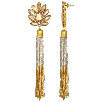 Modern Designer Gold Plated Crystals Stone Long Dangle Earring For Women 2