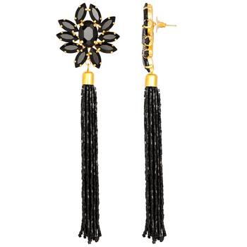Pretty Gold Plated Crystals Stone Long Dangle Earring For Women 2