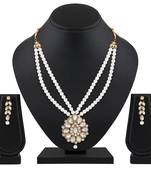 Atractive Wedding Gold Plated Opera Style Brass White Stone Necklace Set For Women